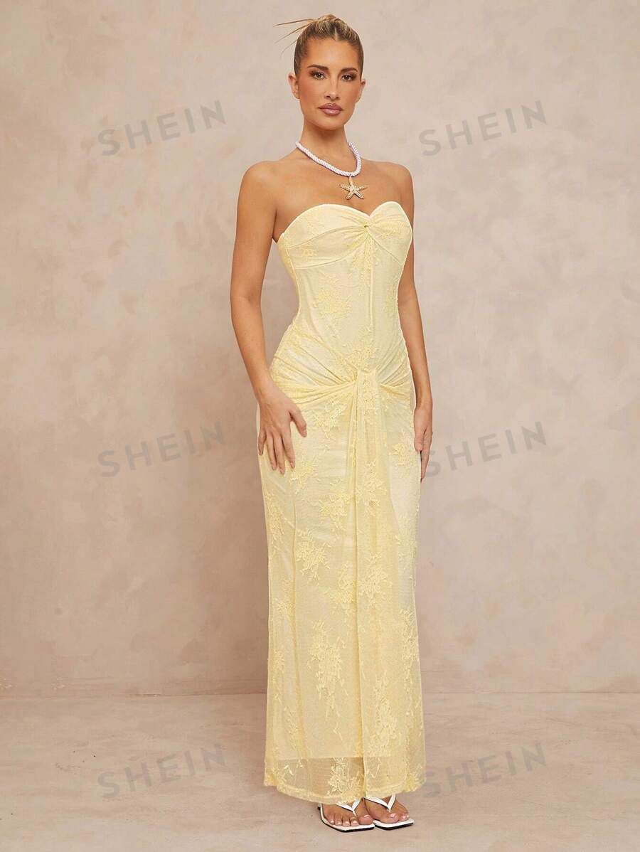 Lumalex Vestido ajustado sin mangas para mujer con textura de encaje retorcido en la parte delantera