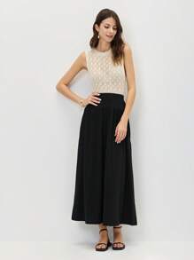 Miaspire Falda larga de línea A con bolsillos en diagonal - Negro - Ver 4