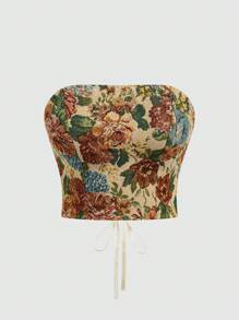 Sweetra Top fasciante a fiori vintage, taglia comoda per donna