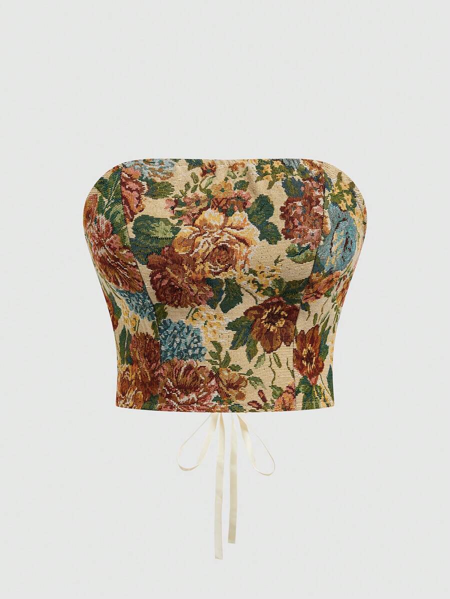 Sweetra Top fasciante a fiori vintage, taglia comoda per donna