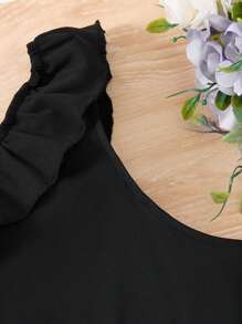 Váy denim cho bé gái tuổi teen có viền xếp nếp, thiết kế mới, mùa hè, váy chữ A & kiểu đuôi cá - màu đen - Xem 5