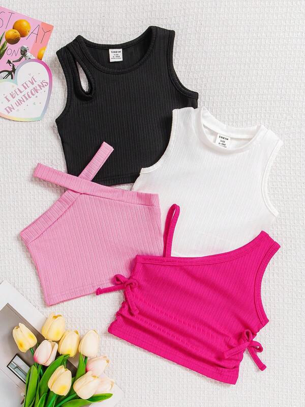 SHEIN Playful Pals 4pcs/Set Baby Girl Colorful Dopamine Print Camisole Top, Summer