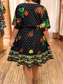 Breezaya Plus Size Women Floral Print Ruffle Sleeve Dress - Multicolor - View 2