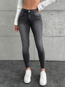 EURMUSE Jeans slim gris en coton à 98% pour femmes - Gris - Voir 1