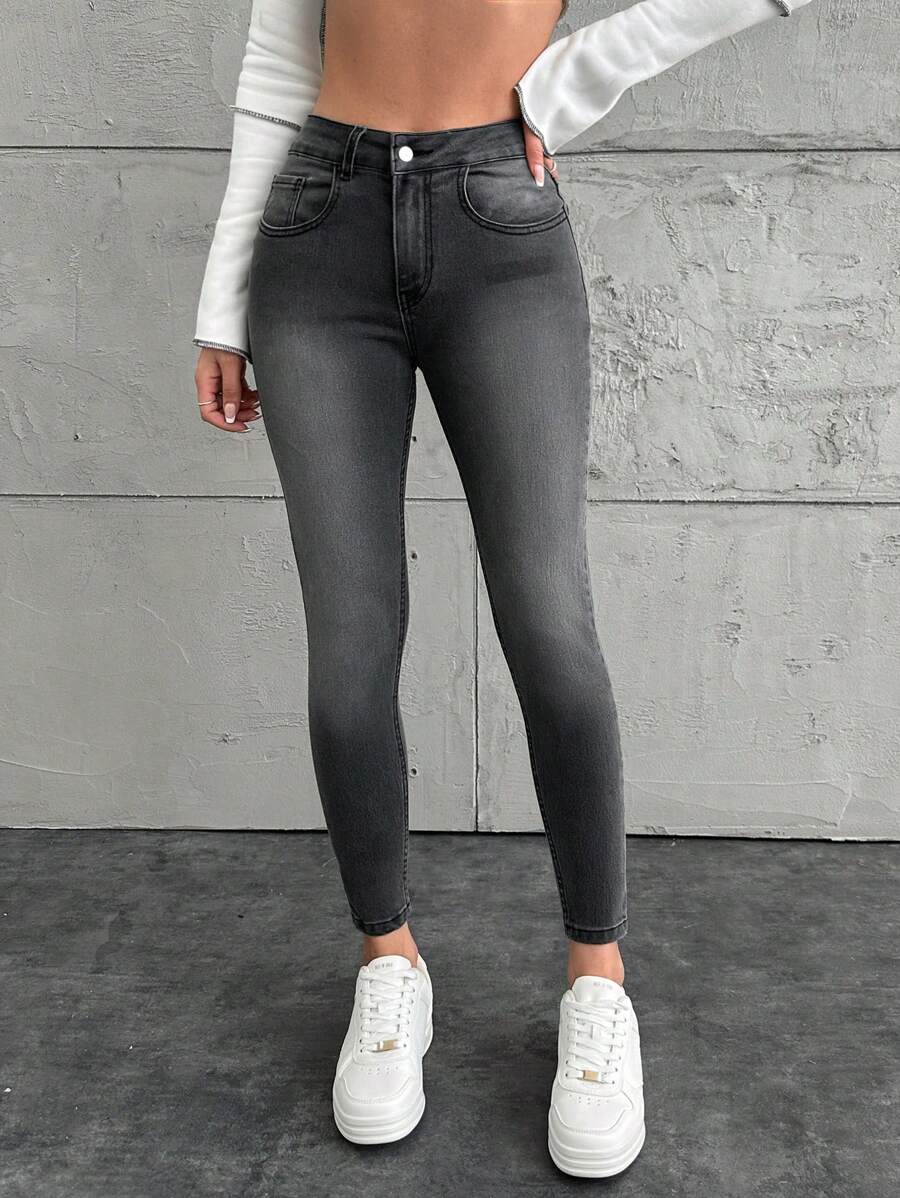 EURMUSE Jeans slim gris en coton à 98% pour femmes - Gris - Voir 1