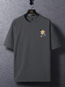 Manfinity Roghcode Men Cartoon & Letter Graphic Drop Shoulder Tee Rapper T Shirt Tshirts Graphic