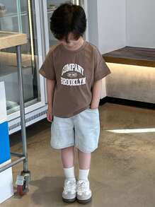 DAZY Young Boy Letter Print Round Neck Short Sleeve Casual T-Shirt