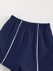 Cozy Pixies 2pcs/Set Baby Boy Color Block Polo Collar Short Sleeve Top And Elastic Waist Shorts Set