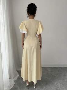 Modelyn 女士混合材质编织 A 字腰连衣裙 - 黃色 - 查看 2
