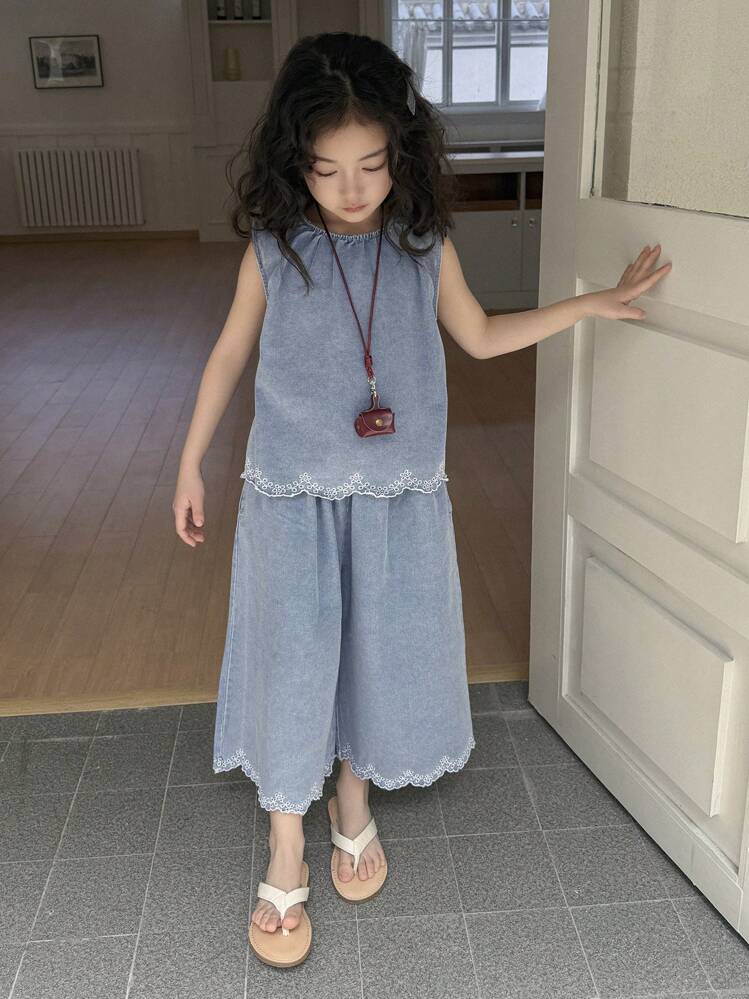 Dazy Kids ملابس بنات جينز، عطلة خريفية - أزرق فاتح - مشاهدة 2