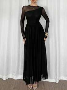 Firerie Abito lungo elegante da donna in in rete con schiena scoperta stile A-line, adatto per feste, festival musicali, estate