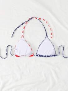 Swim Vcay Plus Size Women 4th Of July USA Flag Print Halter Tie Up Bikini Top, Sexy Fashion For Beach & Pool For Summer Beach Vacation - Multicolor - View 2