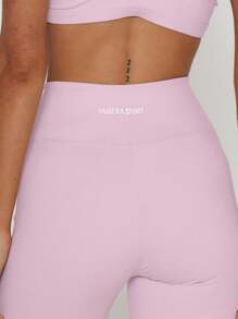 Musera Sport Crossover Waist Fitted Contour Activewear Leggings Workout Moisture Absorption Summer Yoga Running Tight High Waisted Gym Fitness - Pink - View 5