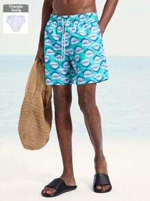 Surfspeed Men's Ocean Life Print Drawstring Waist Beach Shorts - Blue - View 1