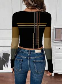 SHEIN LUNE Camiseta de manga larga casual para mujer, adecuada como camiseta interior para otoño/invierno - Multicolor - Ver 2