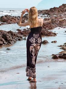 Lumivelle Women's Vacation Tropical Plants Print Elegant Unique Romper