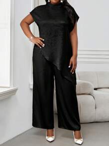 SHEIN Lady Two Pieces Women's Suit Summer Two Pieces Casual And Elegant Women's White Woven Stand-Up Collar Elegant Layered Women's Suit Fashionable Women's Two Pieces Suit Women's Casual Plus Size Matching Summer Tops Lounge Sets For Women Spring Outfits For Women Cruise Outfits Women - Black - View 3