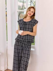 2件套女士格子彼得潘领睡衣套装节日季 - 彩色 - 查看 3
