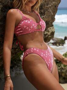 Swim Vcay Conjunto de Maiô Bikini Cruzado de Tecido Texturizado Casual Feminino