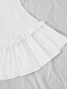 Sunnyshic 杏色荷叶边迷你连衣裙 - 白色 - 查看 4