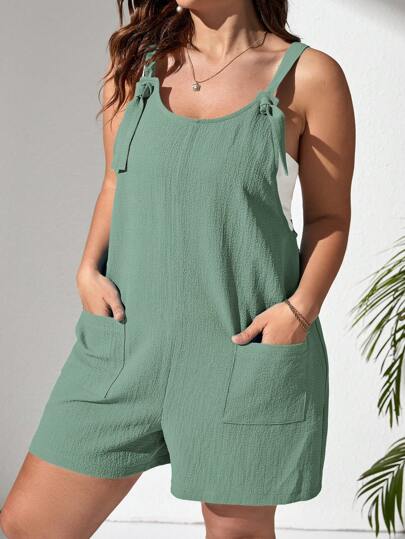 SHEIN VCAY Macacão Casual Feminino Plus Size de Cor Sólida com Dois Bolsos