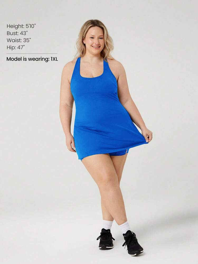 FeatherFit™-Air Plus Size Peekaboo Strappy Dress With Built-In Anti-Slip Shorts Low Impact Yoga Pilates Daily Summer Dress Black Drss Quick Dry Moisture Wicking