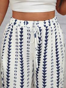 SHEIN Holidaya Pantaloni casual e larghi con stampa a cono, vita con coulisse, adatti alle vacanze, per taglie forti