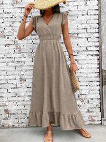 SHEIN Clasi Casual Simple Waisted Maxi Dress For Women, Suitable For Vacation - Mocha Brown - View 4