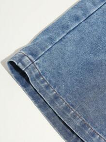 Tween Girls Loose Washed Blue Casual Denim Shorts, All-Match Style Suitable For Daily Wear, Versatile & Fashionable - Medium Wash - View 3