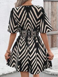 Breezaya All-Over Print Gathered Waist Holiday Dress, Casual Style - Black - View 2