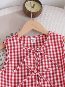 SHEIN Tween Girls' Casual Woven Plaid Round Neck Sleeveless Blouse Top - Red - View 4