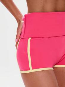 Musera Sport Foldover Waistband Contrast Trim Mini Booty Shorts, Active, Workout, Gym, Padel, Tennis, Pickleball Gym Fitness - Multicolor - View 5