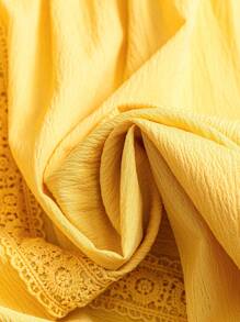 SHEIN LUNE Plus Size Women Lace Patchwork Shirt - Yellow - View 4