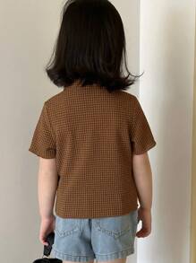 Dazy Kids 少女领针织短袖 T 恤，夏季 - 棕色 - 查看 4