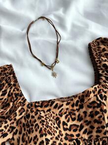 SHEIN TEENGIRL Vacation Leopard Print Square Neck Puff Sleeve Shirt, Cute & Leopard Print Top