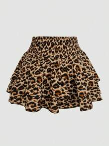 Sweetra Plus Size 2 Pieces Set Fashion Leopard Print Bandeau Top And Leopard Skirt - Multicolor - View 3
