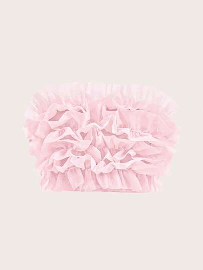 Aveloria Rosie Ruffle Trim Mesh Overlay Top Sevimli Komik Gömlekler Yaz İlkbahar Sonbahar Sonbahar İçin Şık ve Moda Stili