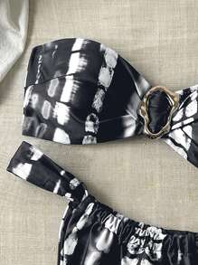 Swim Chiccia Spring Break Women Summer Random Print Metal Decor Sexy Bikini Set - Black and White - View 3