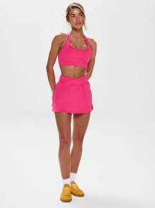 Musera Sport Halterneck Solid Color Backless Bra Active Workout Gym ,Padel Tennis Racquetball Pickleball Gym Summer - Hot Pink - View 5