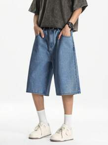 Manfinity EZcore 男式浅蓝色水洗宽松休闲牛仔短裤