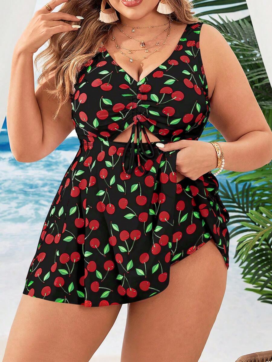 Swim Lushoire 大码女式随机印花无袖分体式泳衣