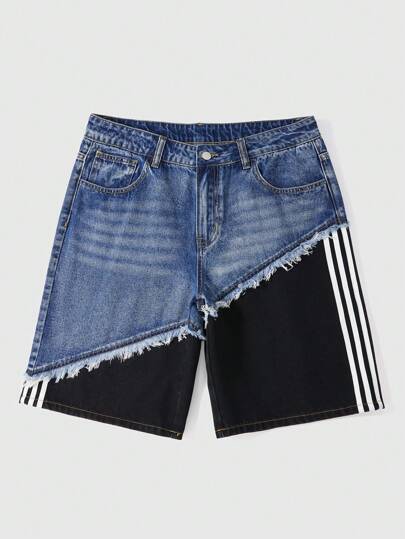 Herren Denim Shorts mit ausgefranstem Seitenstreifen und Tasche, luftig geschnitten