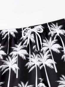 SHEIN Tween Boy Palm Tree Print Drawstring Waist Swim Shorts