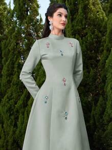 Modelyn Women's Elegant Diamond Decor Stand Collar Dress