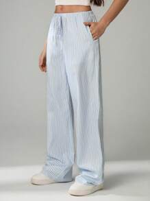 SHEIN Tall 女士腰带阔腿休闲条纹裤