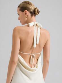 Ontre 2025年新款音乐节、音乐会、乡村音乐节女士礼服，优雅珍珠装饰露背连衣裙，无袖，白色，春夏时尚 - 白色 - 查看 2