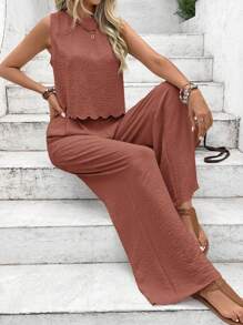 Serisse Women Solid Color Twist Back Sleeveless Shirt And Pants Casual 2 Pieces Set Summer Pink - Dusty Pink - View 4