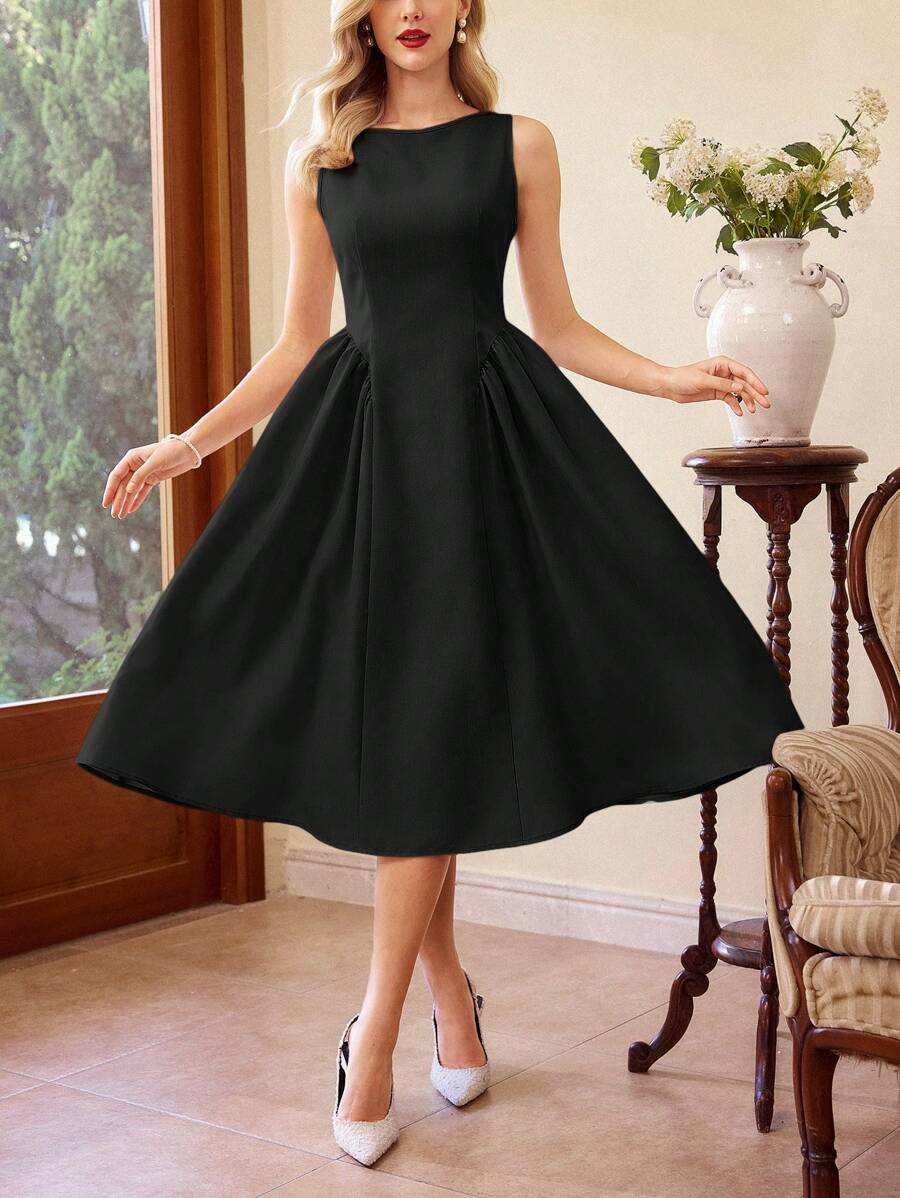 Vintamour Vintage Retro Elegant Sleeveless Boat Neck Pocket A-Line Dress Casual Work Party Festival Cocktail Dress New Years Women Outfit Vacation Outfits Woman White Dresses For Women Elegant Summer Outfits Birthday Dresses For Women Business Casual Woman Birthday Outfits Summer Dresses For Women Valentine Day New Years Dress Women Dresses For Women Party Wedding Guest Dress Women Office Wear Women Valentines Valentine's Day Valentine Day Dress,Graduation Dresses - Black - View 1