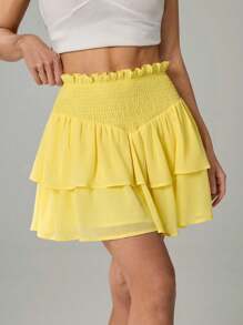 SHEIN Tall Gonna mini con vita arricciata, plissettata a più strati, orlo asimmetrico e rouches, adatta per vacanze al mare in estate