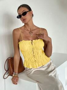 Siren Gaze Women Ruffle Hem Sleeveless Tank Top, Summer - Yellow - View 6
